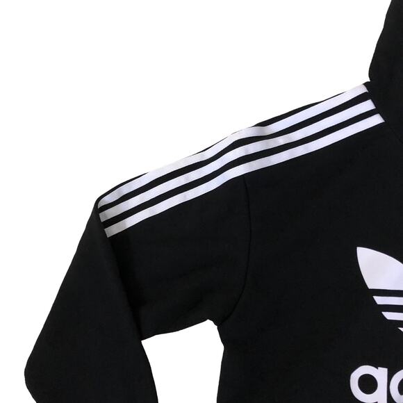 Adidas Girls Crop Hoodie Sweatshirt Three Stripe Sleeve Size Medium - Picture 2 of 7